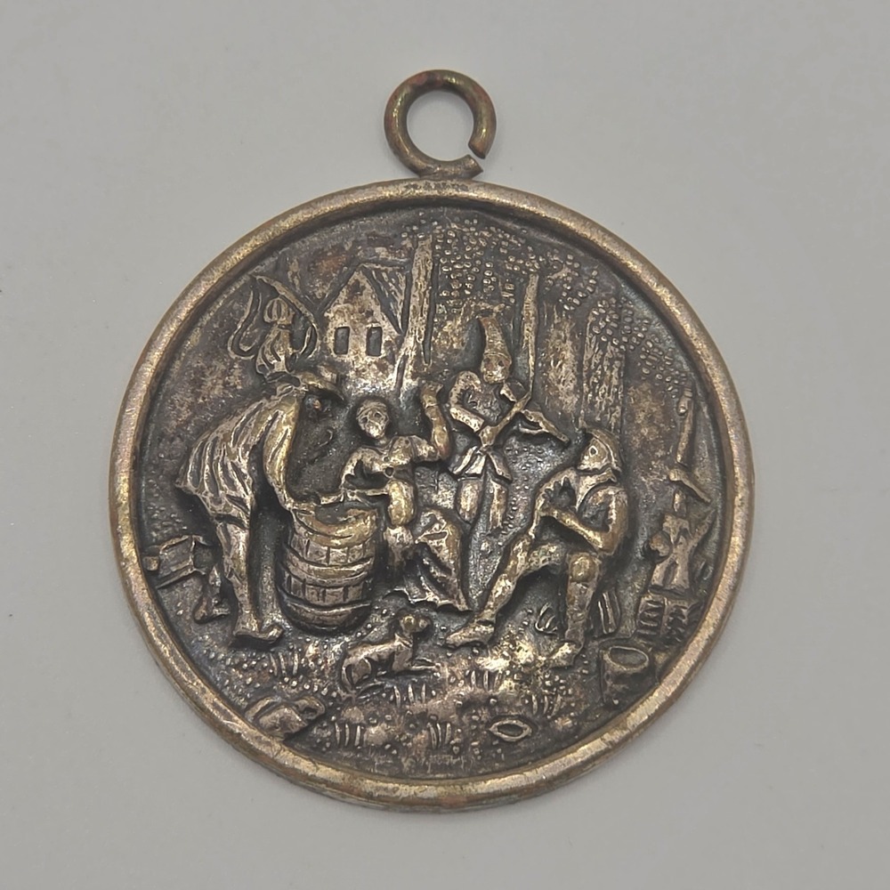 Hans Jensen HJ Denmark Bronz Tone Medallion Pendant Repoussé Dutch Rural Tavern